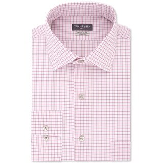 Shop Van Heusen Mens Dress Shirt Checkered Regular Fit Pink