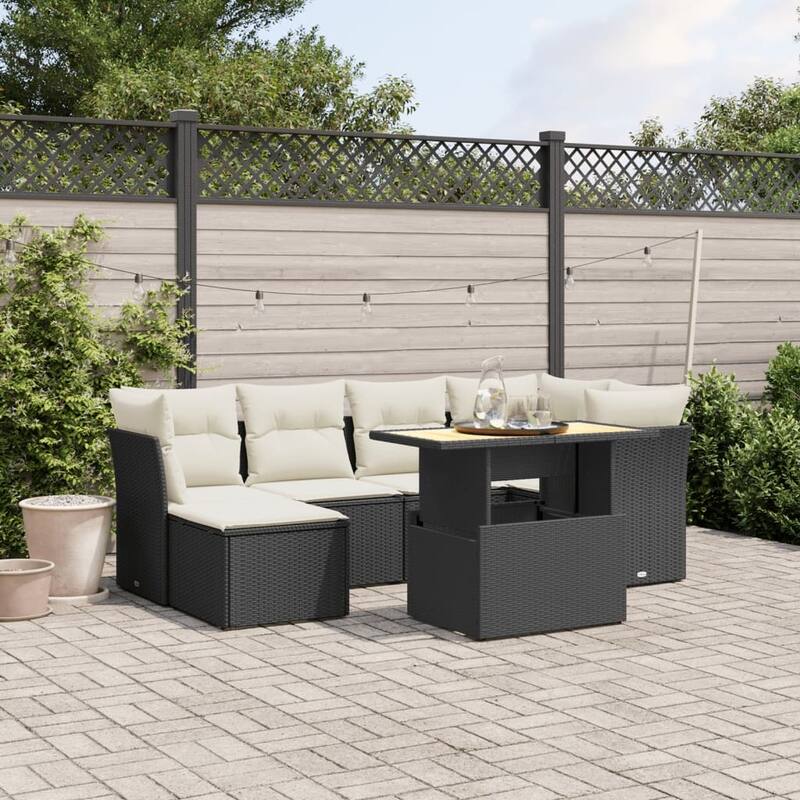 Stylish 7-Piece Outdoor Sofa Set - 21.7 x 39.4 x 28.7 in - Black and cream without storage