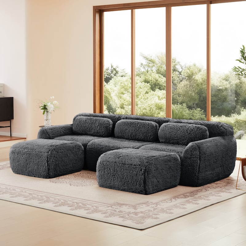 114.6" Modern Plush Boneless Couch with Deep Seat, Sectional Couches for Living Room, Upholstered Cloud Sofa with 2 Ottoman