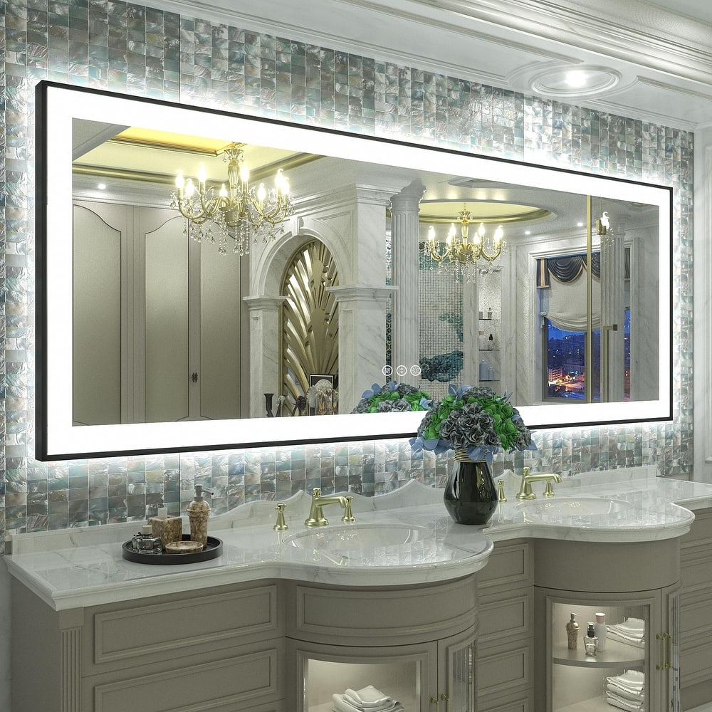 Back & Front LED Lighted Anti-Fog Tempered Glass Framed Wall Bathroom Vanity Mirror & ETL Certification
