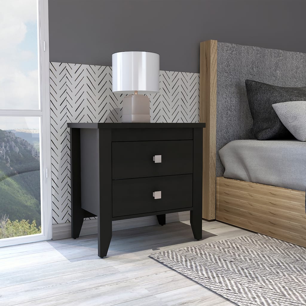 Windsor 2-Drawer Nightstand Black Wengue，Suitable for bedrooms,living rooms,apartments