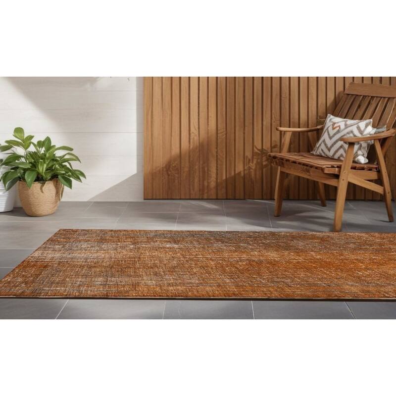 Elri Stripe Weather Resistant Timeless Fusion Outdoor Rug - 8' Runner - Orange