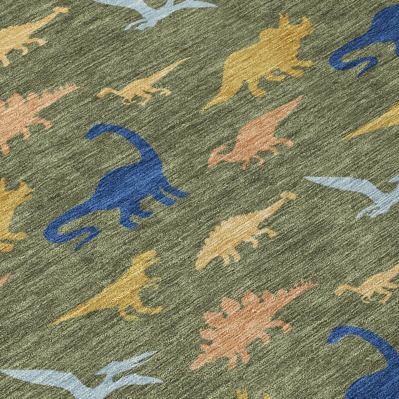 Machine Washable Indoor/ Outdoor Modern Dinosaur Chantille Rug