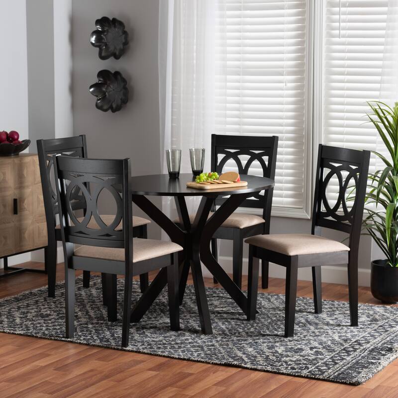 Sanne Modern Beige Fabric and Espresso Brown Finished Wood 5-Piece Dining Set