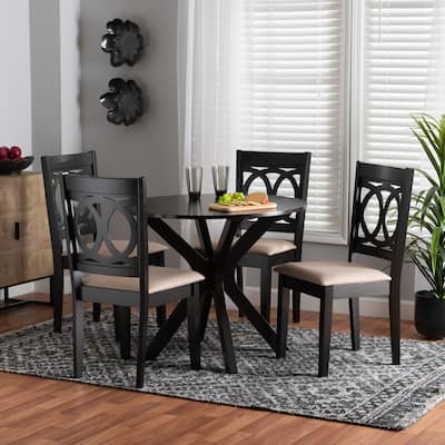 Sanne Modern Beige Fabric and Espresso Brown Finished Wood 5-Piece Dining Set