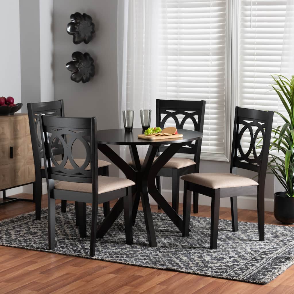Sanne Modern Beige Fabric and Espresso Brown Finished Wood 5-Piece Dining Set