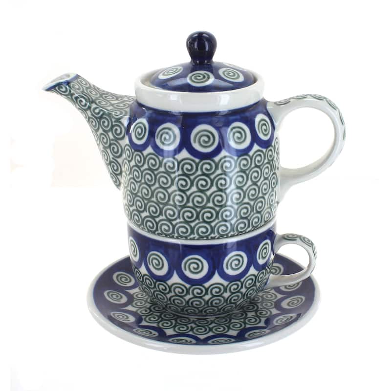 Blue Rose Polish Pottery 423 Caramika Artystyczna Tea for One
