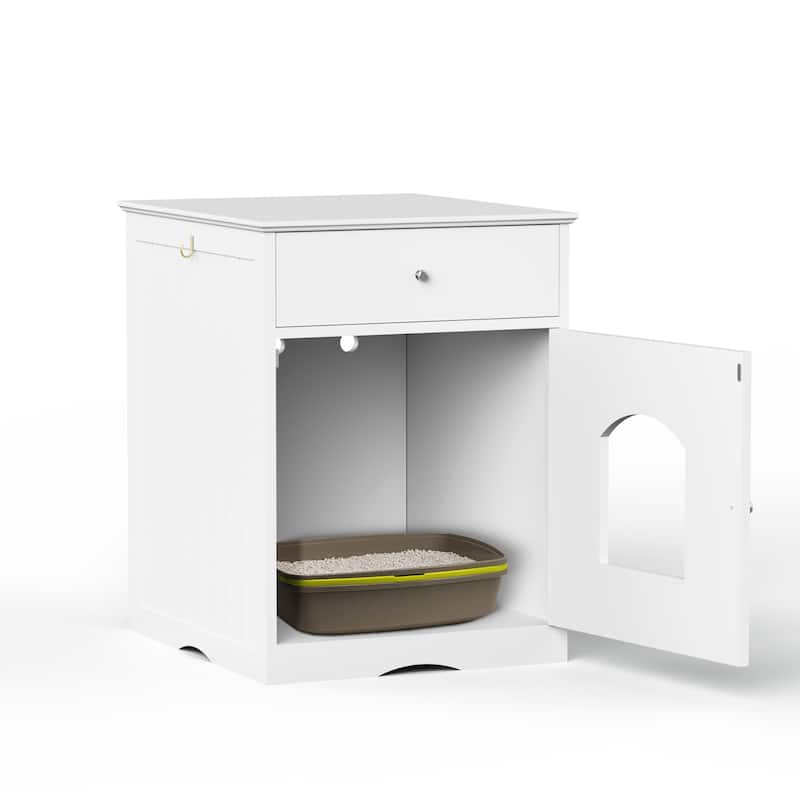 Anmytek White Shaker Style Cat Litter Box Cabinet with Storage for Laundry Room and Bathroom