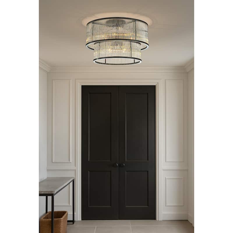 Modern Glam Black / Antique Bronze 4/10-Light Glass Drum Flush Mount Contemporary Ceiling Light For Living Room Entryway