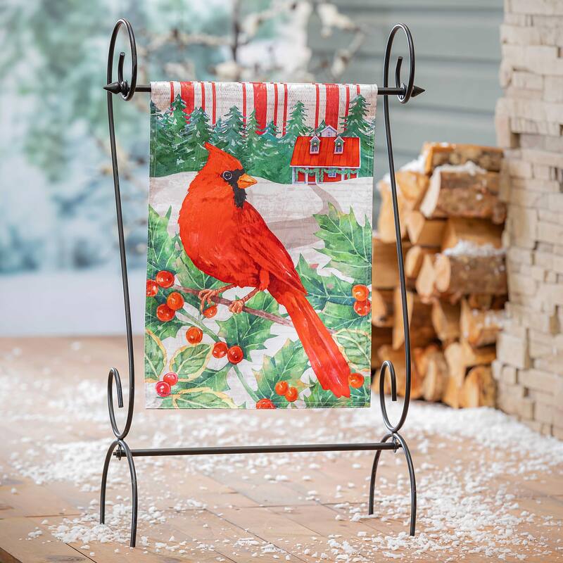 12.5 in. x 18 in. Cardinal Holiday Farmhouse Moire Garden Flag