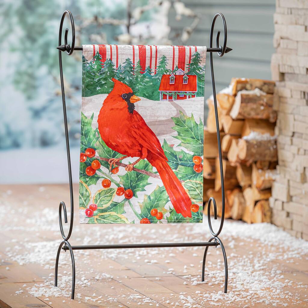 12.5 in. x 18 in. Cardinal Holiday Farmhouse Moire Garden Flag