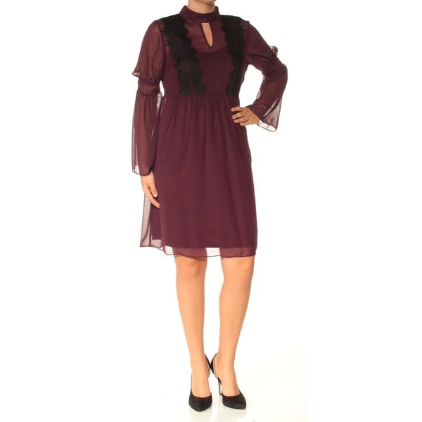 JESSICA SIMPSON Womens Purple Lace Long Sleeve Keyhole Above The Knee Fit + Flare Dress Size: 6