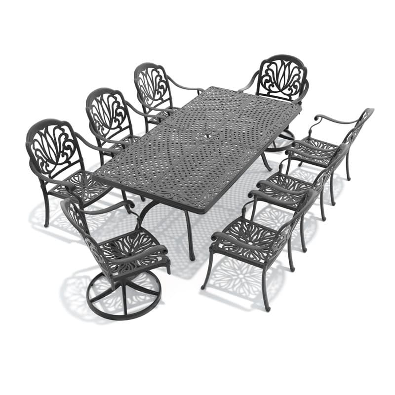 9-Piece Outdoor Dining Set with 1 Table and 8 Chairs, All-Weather Aluminum Outdoor Patio Sets