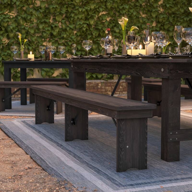 8' x 12" Antique Rustic Solid Pine Folding Farm Bench with 3 Legs