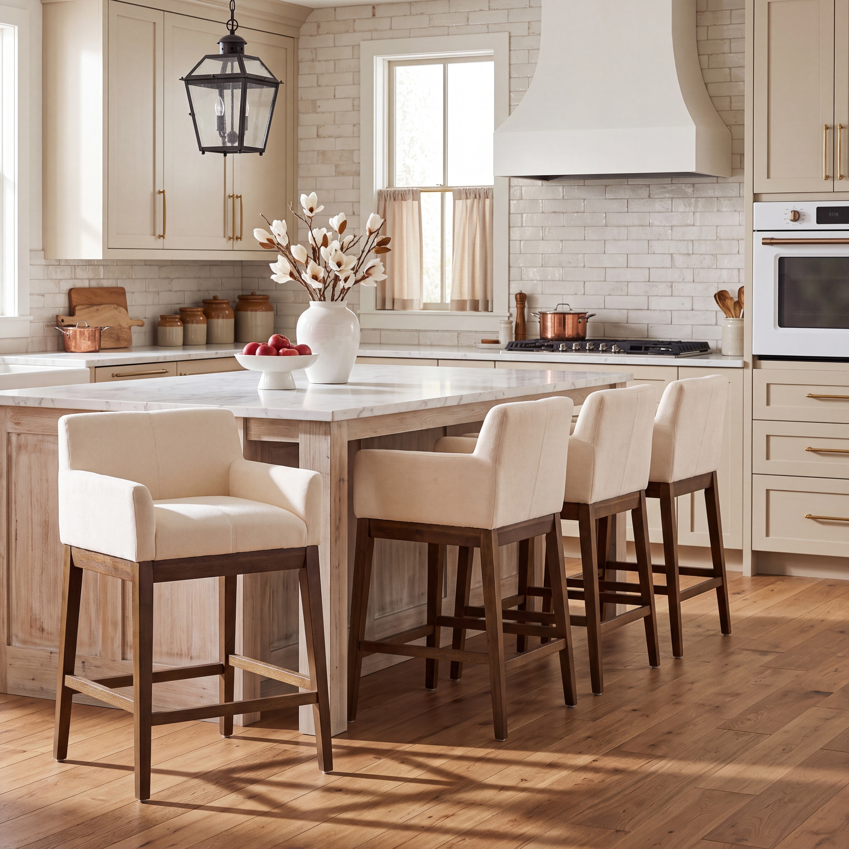 Christopher Knight Home - Set of 4 Counter Stools Rubber Wood Upholstered with Anti Scratch Floor Pads