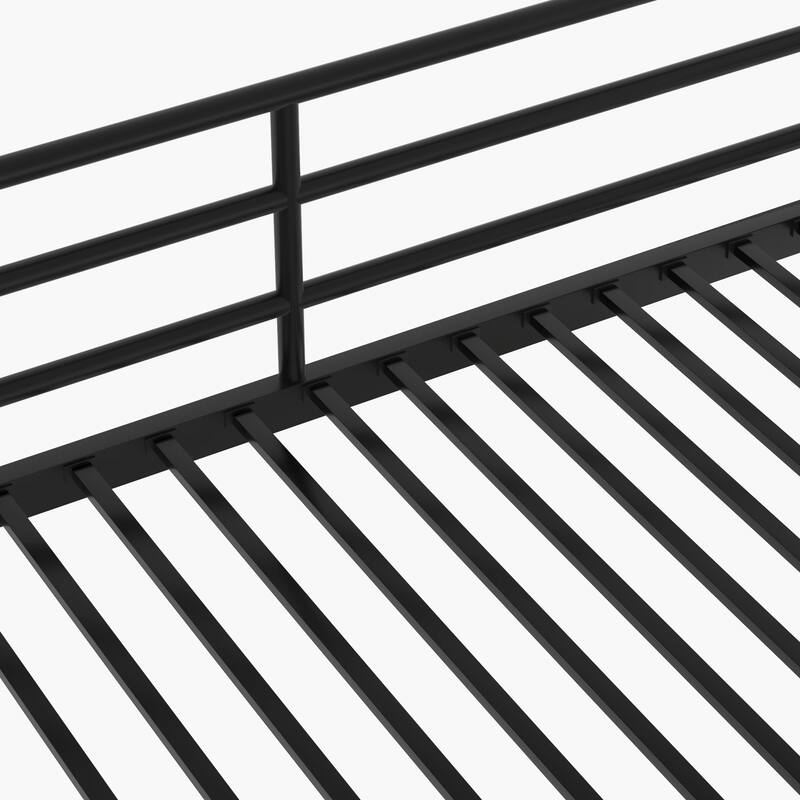 Full XL Over Queen Metal Bunk Bed with Safety Guard Rails, Industrial Design, Black