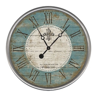 HomeRoots 15" Vintage Teal Fleur de Lis Parisian Wall Clock - Bed Bath