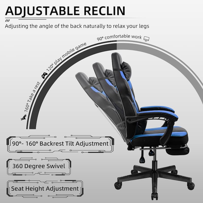 Adjustable Comfortable Game Chair Swiveling PC & Racing with Footrest