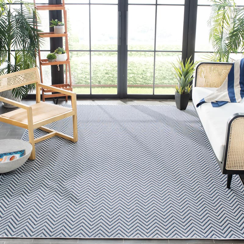 SAFAVIEH Bermuda Washable Tzipi Indoor/ Outdoor Waterproof Rug - 9' x 12' - Blue/Creme