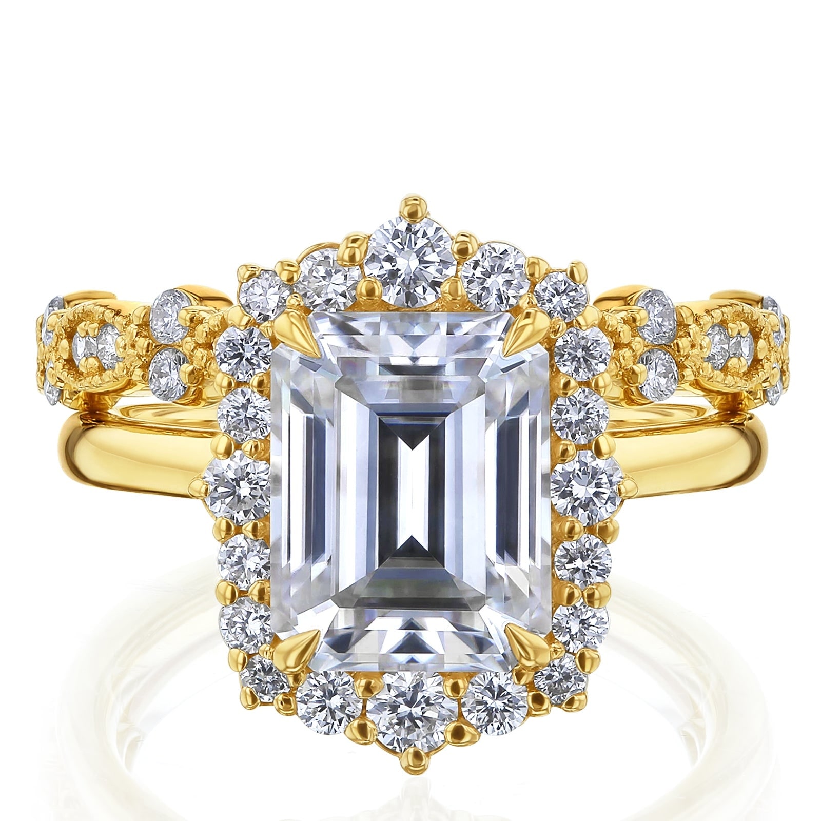 Kobelli 3.5 Carats Emerald Diamond 14k Solid Gold Rococo Halo Vintage Style Eilish Bridal Rings 2pc Set (DEF/VS, Certified)