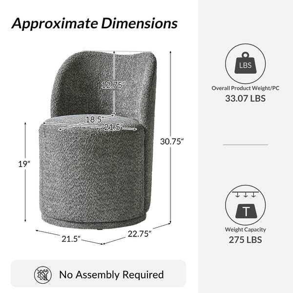 dimension image slide 0 of 3, HULALA HOME Amalia Modern 21.5"W Ergonomic 360° Swivel Dining Chair with Curved Backrest Set of 4