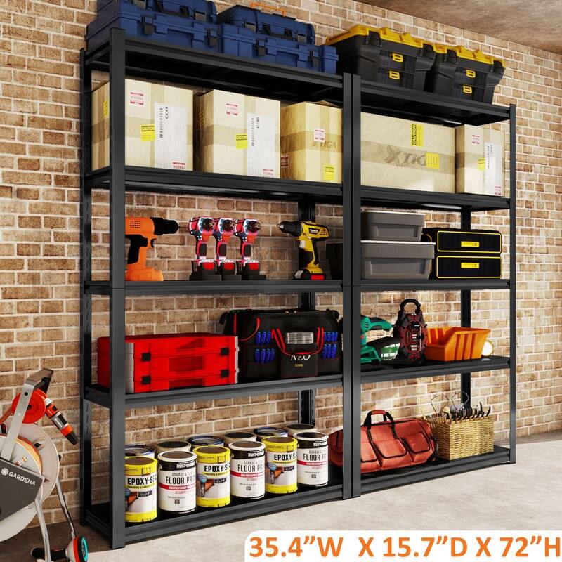5-Tier Adjustable Heavy Duty Metal Storage Shelves, Black, 72"H