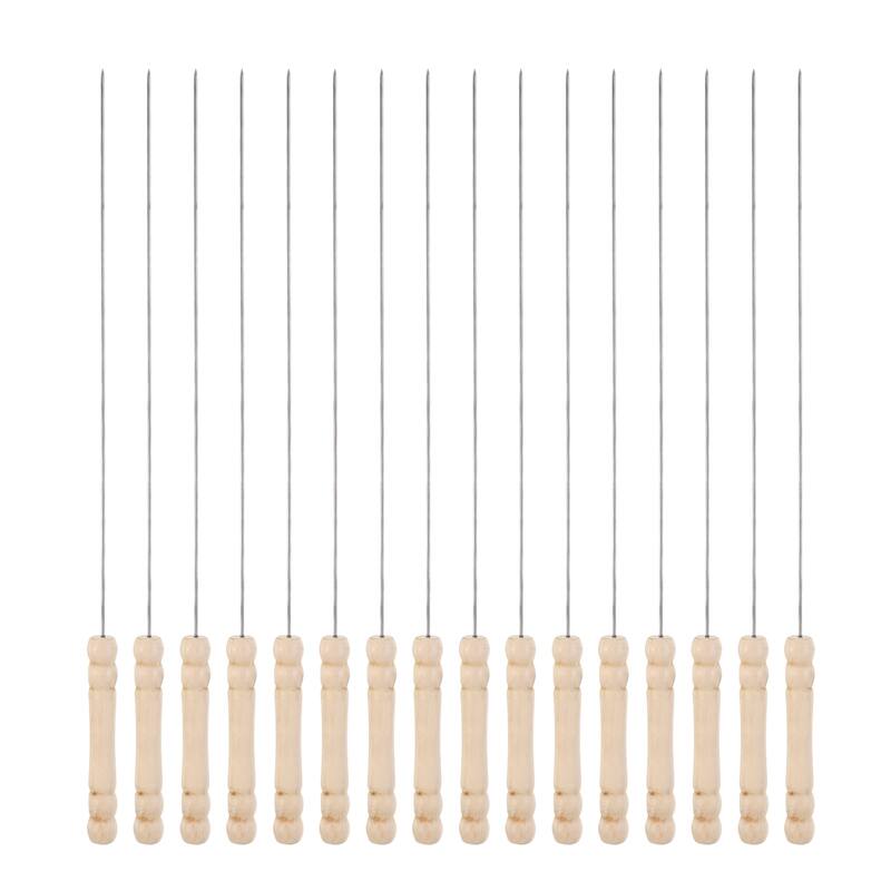 16pcs Kebob Skewers 34cmx1.6mm Round Sticks with Wood Grip Handle