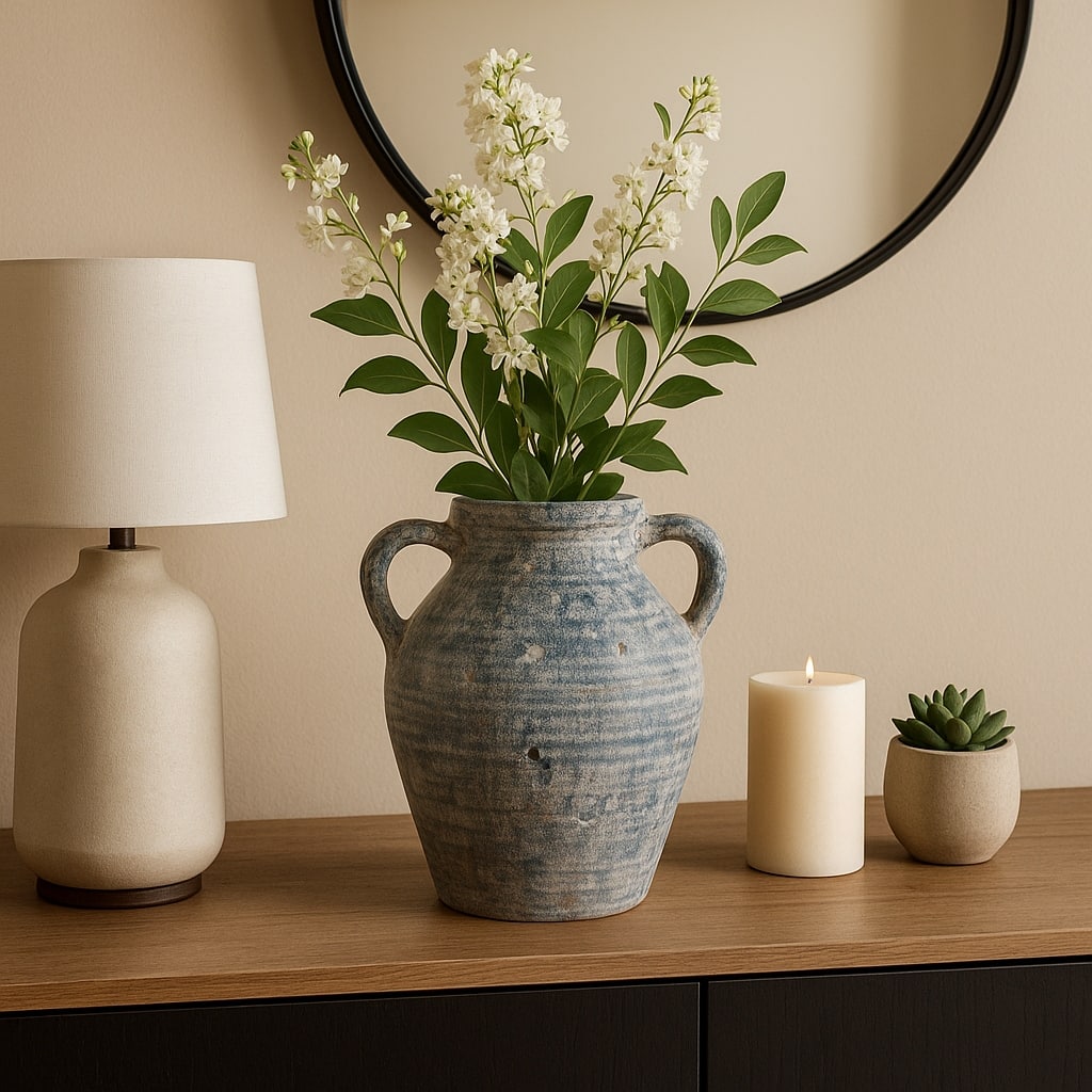 Terracotta Amphora Decorative Vase with Handles
