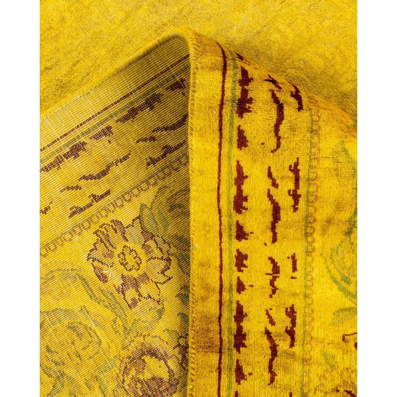 Overton Hand Knotted Wool Vintage Inspired Modern Contemporary Overdyed Yellow Area Rug - 6' 1" x 8' 10"