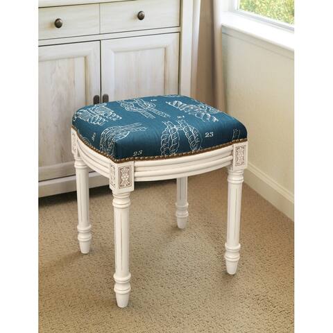 Nautical Knots Antique-white Wood Nailhead Vanity Stool