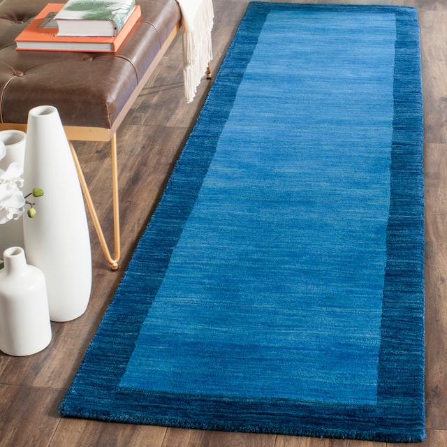 SAFAVIEH Handmade Himalaya Janessa Modern Wool Rug - 2'3" x 10' Runner - Light Blue/Dark Blue