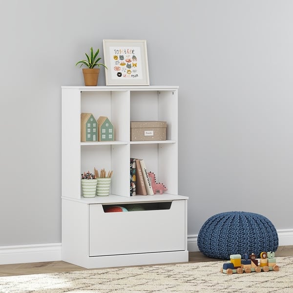 slide 2 of 7, COSTARS Kids Bookshelf with Toy Storage, Toy Organizer with Drawer, Toy and Book Storage Cubby White