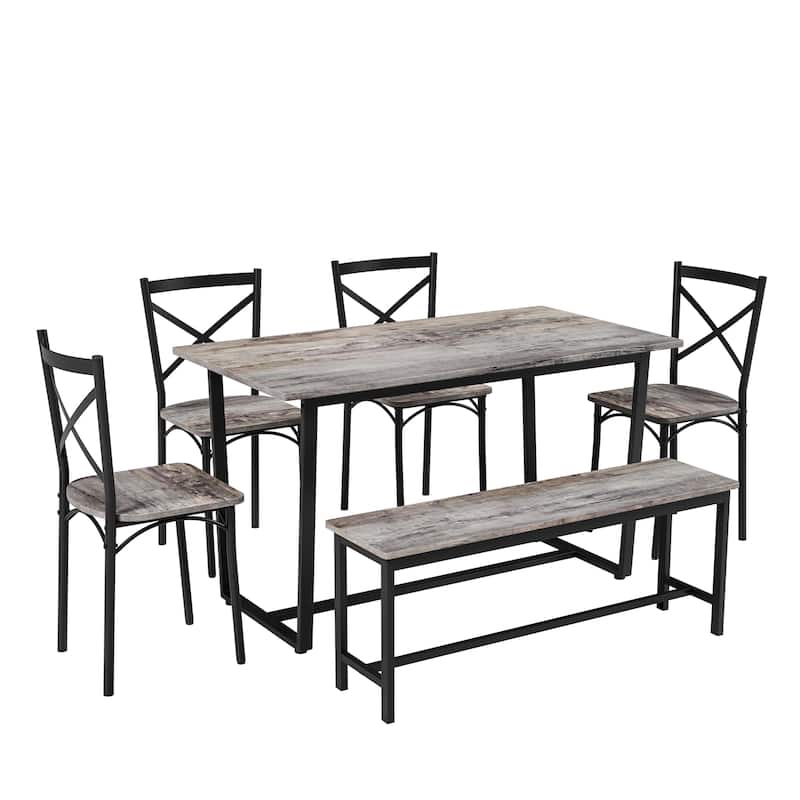 6-Piece Dining Table Set, Kitchen Breakfast Nook Table with Chairs - Grey