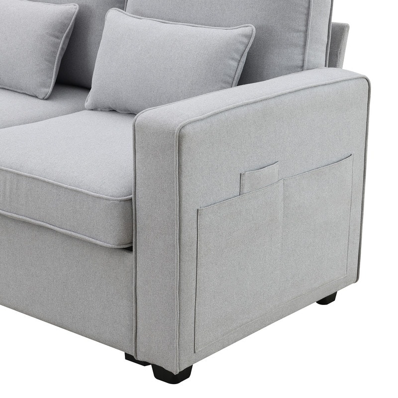 104" modern linen four seater sofa with armrest pockets