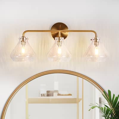 Modern Gold 3-Light Bathroom Vanity Light Glass Wall Sconces - W 23.6" x D 7" x H 10"