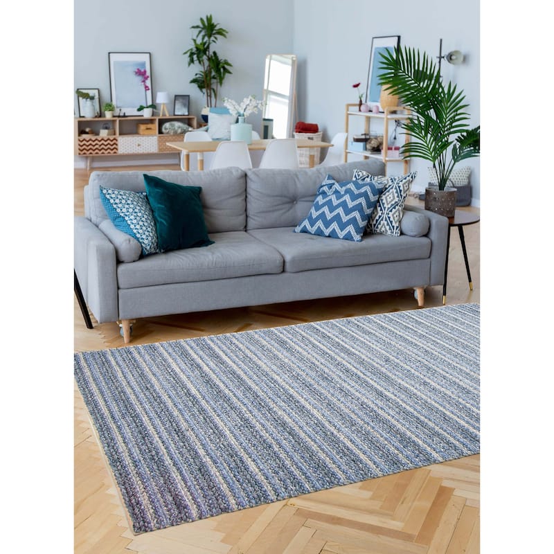 ECARPETGALLERY Braid weave Sienna Blue Wool Rug - 5'0 x 8'3