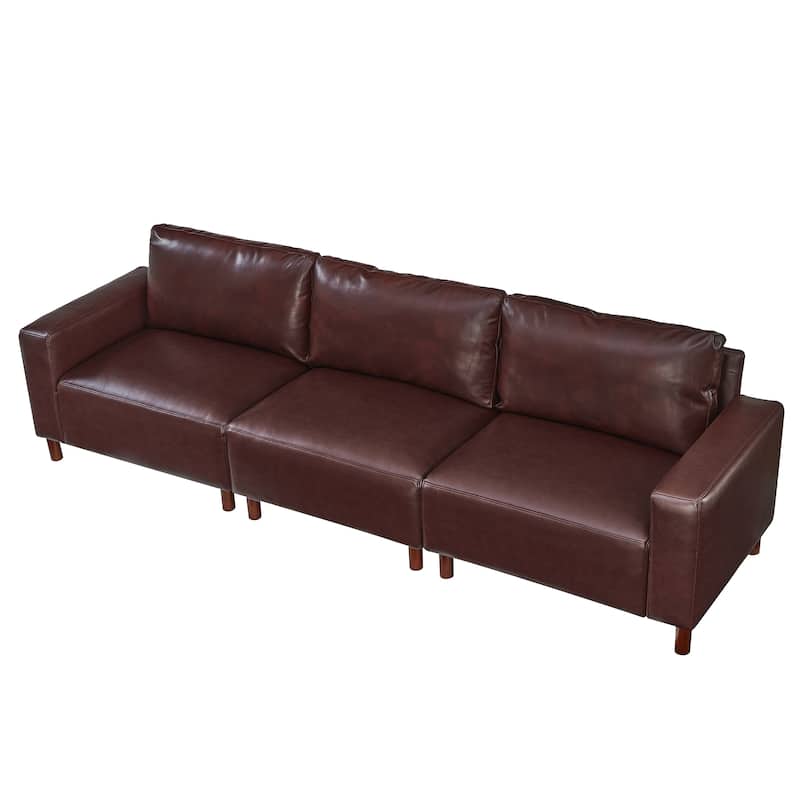 Roomfitters 112" Modern Extra Large 4-Seater Sofa, PU Leather Sectional Couch with Solid Wood Legs for Living Room