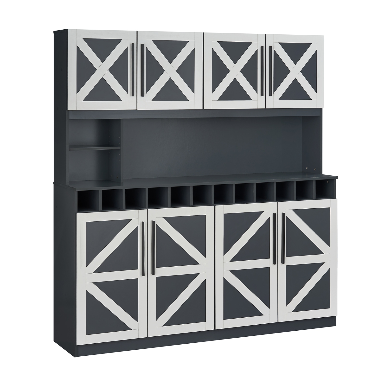 Gymax 63'' Wide Kitchen Buffet Hutch w/4 Cabinets 2 Open Shelves &