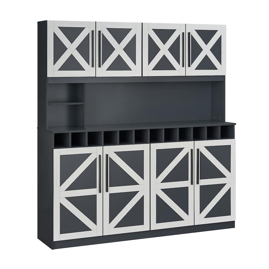 Gymax 63'' Wide Kitchen Buffet Hutch w/4 Cabinets 2 Open Shelves &