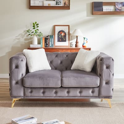 61.25-Inch Deluxe Velvet Sofa With Chesterfield Tufted Buttons With 2 Pillows And Metal Feet