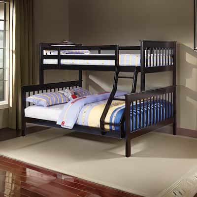 Mission Style Twin Over Full Bunk Bed with Attached Ladder, Black