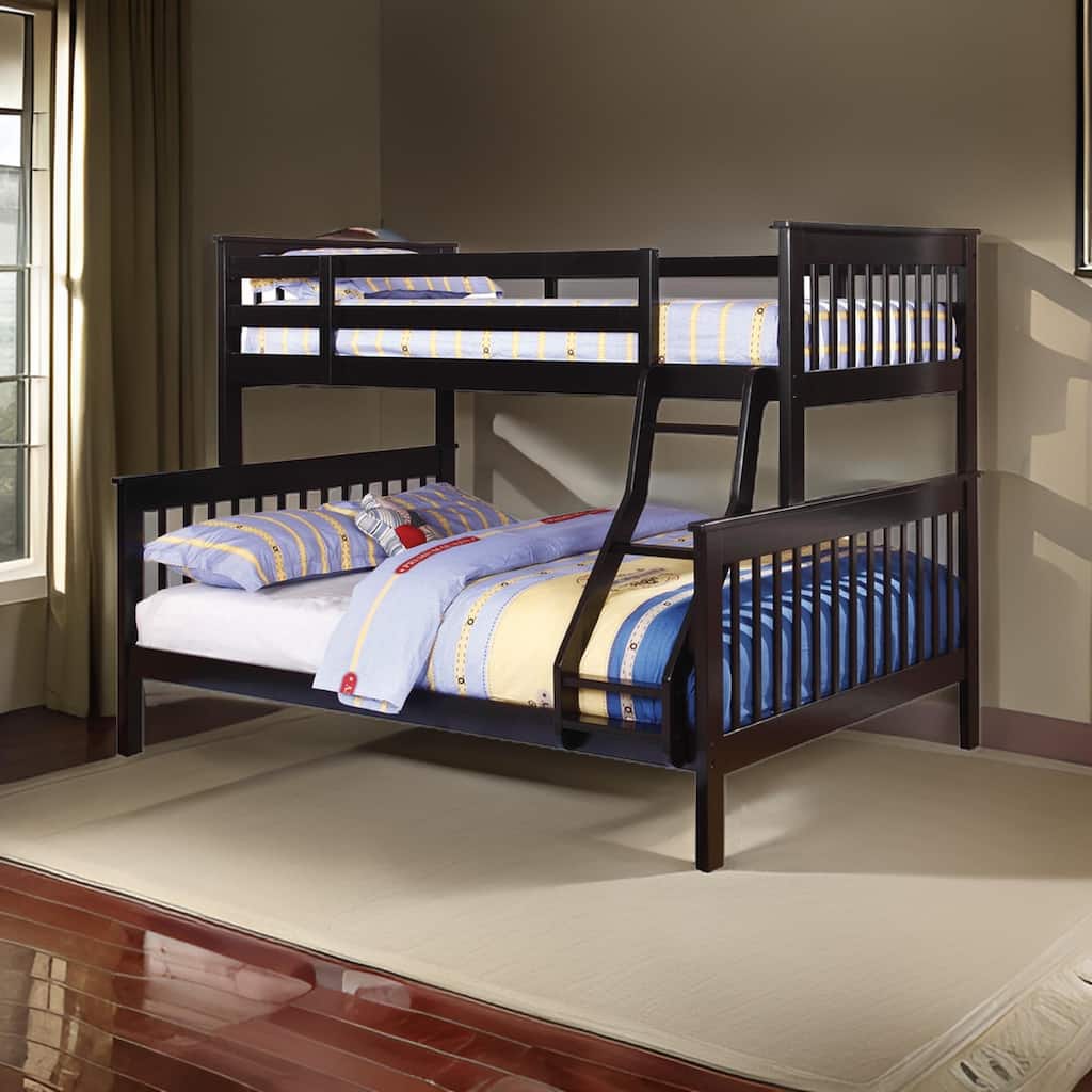 Mission Style Twin Over Full Bunk Bed with Attached Ladder, Black