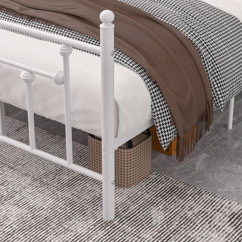 VECELO Metal Platform Bed Frame with Headboard and Footboard, Heavy Duty Slat Support/Underbed Storage Space, Victorian Style