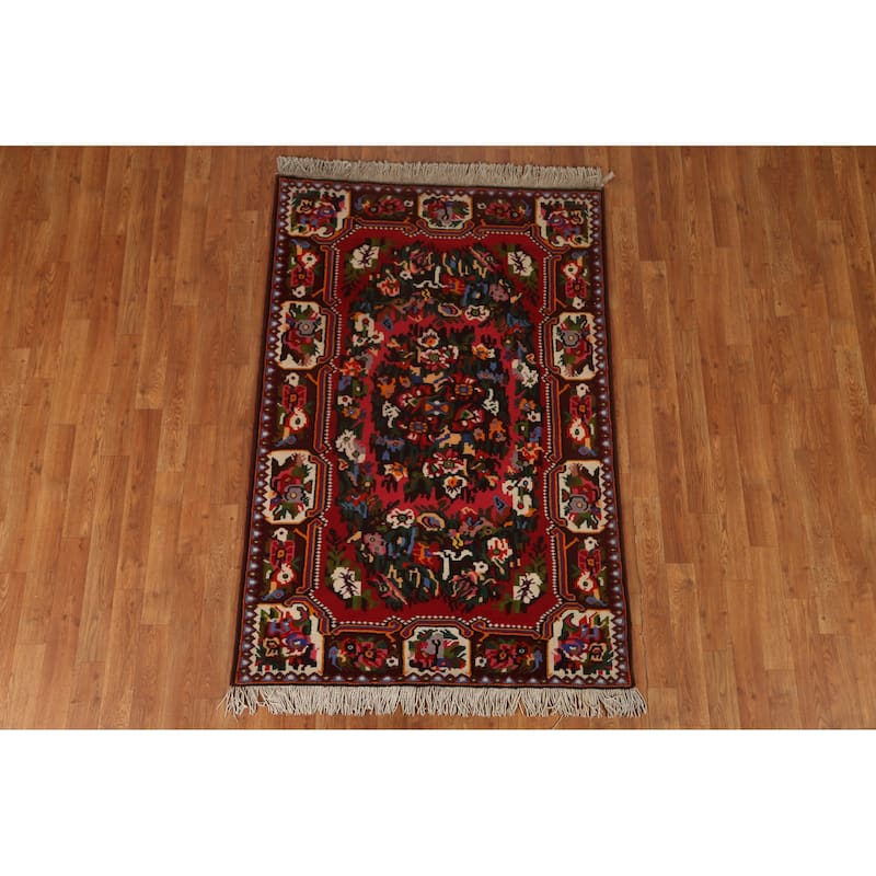 Hand Knotted Oriental 100% Wool Carpet Traditional Floral Pink Bakhtiari Area Rug - 5' 3'' X 3' 7''