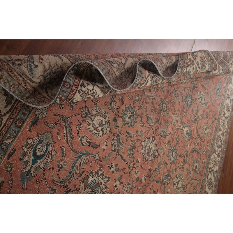 Pink Tabriz Persian Vintage Rug Hand-Knotted Oriental Wool Carpet - 9'9"x 12'10"
