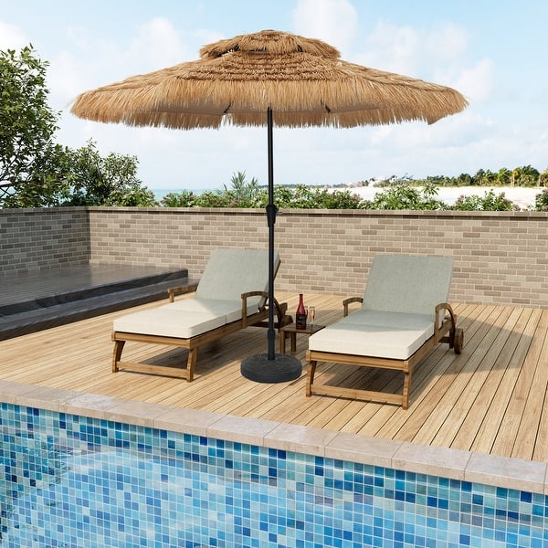 2 tier patio umbrella Tangkula 10 ft Thatched Umbrella, Hawaiian Style Grass Beach with 32 Led Lights, Center Light, Solar Tiki Umbrella with 8 Ribs, Tilt Adjustment, Manual Crank for Features a sturdy cross base design ensuring strong support and stability for your outdoor patio umbrella 9 Feet Patio Umbrella with