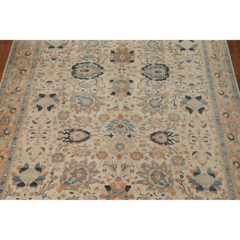 Hand Knotted Oriental 100% Wool Carpet Transitional All-Over Beige & Ivories Oushak Area Rug - 11' 10'' X 9' 0''