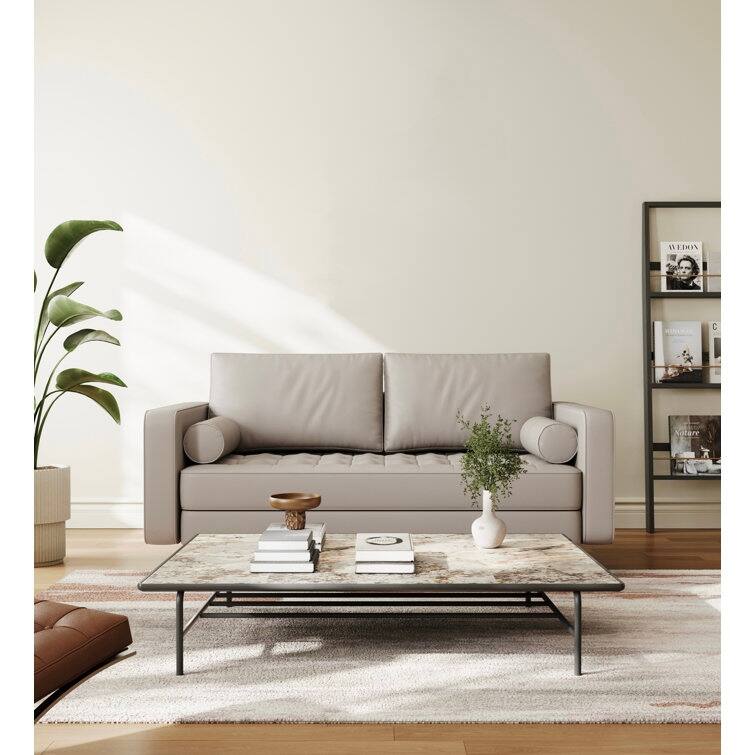 Stateside Mid-Century Square Arm Leather Covered Loveseat Sofa 59''