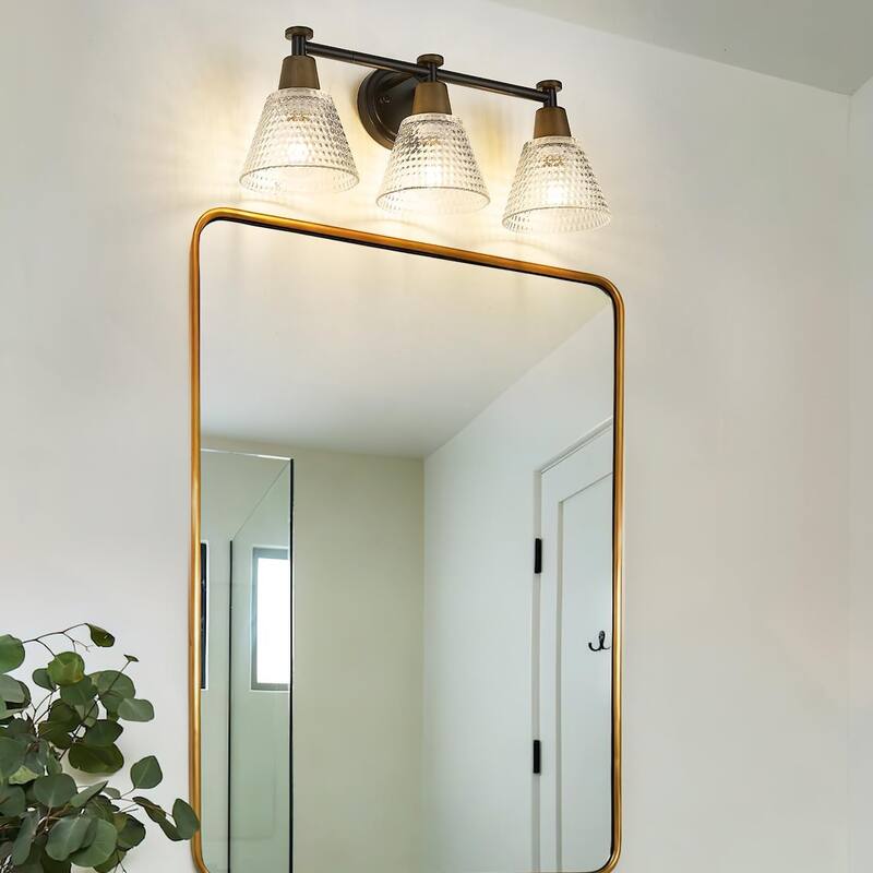 3-Light Bathroom Vanity Lighting with Hammered Glass