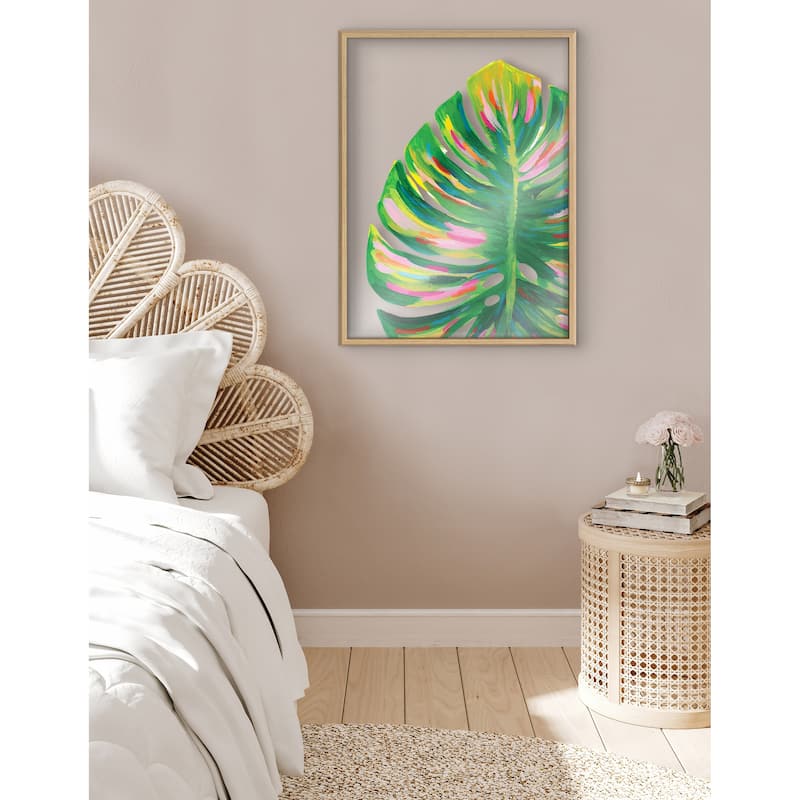 Kate and Laurel Blake Monstera Framed Printed Glass by Jessi Raulet